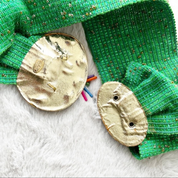 BORBONESE Vintage 1980s Green Stretchy Beaded Belt with Gold Tone Clasp main image 5